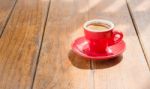 Hot Coffee Cup On Wooden Table Stock Photo