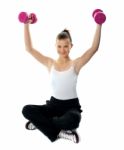 Fit Girl With Dumbbells In Sportswear Stock Photo