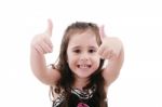 Close Up Portrait Of Cute Girl Showing Thumbs Up.isolated On Whi Stock Photo