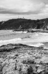 Pristine Beachfront At North Point, Moreton Island. Black And White Stock Photo