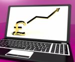 Pound Sign And Up Arrow On Computer For Earnings Or Profit Stock Photo