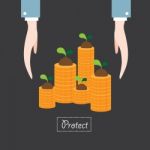 Hand Protect Money Plant Flat Icon   Illustration  Stock Photo