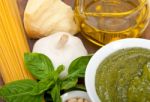 Italian Traditional Basil Pesto Pasta Ingredients Stock Photo