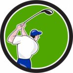 Golfer Swinging Club Circle Cartoon Stock Photo