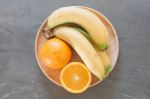 Healthy Fruits With Oranges And Bananas Stock Photo