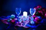 Glasses Of Champagne And New Year Decorations Stock Photo