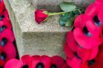 Poppies On The War Memorial  On Remembrance Sunday In East Grins Stock Photo