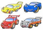 Illustration Of Cute Cartoon Racing Car Characters Stock Photo