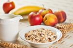 Bowl Of Muesli For Breakfast With Fruits Stock Photo