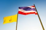 Wave Of Thai Flags And King Flags Of Thailand Stock Photo