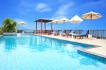 Swimming Pool On Top Of Roof Deck Building Stock Photo