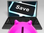 Save Key On Laptop Shows Promotional Prices Stock Photo