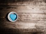 Blue Heart Ceramic In Coffee Cup Stock Photo