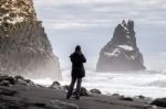 Stormy Weather At Reynisfjara Volcanic Beach Stock Photo