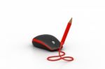 Computer Mouse With Pencil Plug Stock Photo