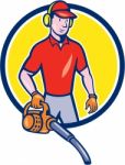 Gardener Landscaper Leaf Blower Circle Cartoon Stock Photo