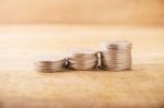 Vintage Close Up Stack Silver Coins Stock Photo