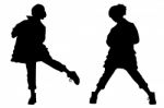 Silhouette Children Dancing Stock Photo