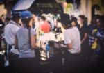 Blurred People Buying Food On The Street Stock Photo