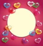 Colorful Heart Balloons With White Card For Valentine Day And We Stock Photo