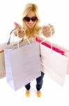 High Angle View Of Woman Holding Paper Bags Stock Photo