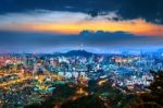 View Of Downtown Cityscape And Seoul Tower In Seoul, South Korea Stock Photo