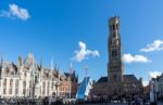 View Towards The Belfry In Bruges West Flanders Belgium Stock Photo