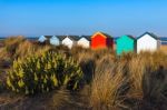 Colourful Beach Huts On Southwold Beach Stock Photo