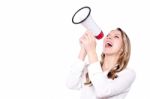 Attractive Woman With Megaphone Stock Photo