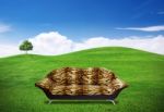 Sofa On Grass Field Stock Photo