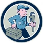 Plumber Toolbox Monkey Wrench Circle Cartoon Stock Photo