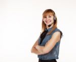 Young Beautiful Business Woman With Headphones Stock Photo