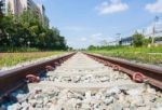 He Railroad Tracks Near Ladkrabang,bangkok,thailand Stock Photo