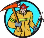 Fireman Firefighter Fire Axe Hook Circle Retro Stock Photo