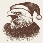 Eagle Bird With Christmas Hat, Doodle Hand Stock Photo