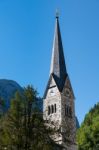 View Of The Evangelical Parish Church In Hallstatt Stock Photo