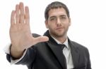 Businessman Stopping Someone Stock Photo