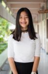 Portrait Of Thai Student Teen Beautiful Girl Relax And Smile Stock Photo