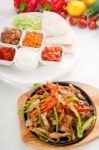 Original Fajita Sizzling Hot  On Iron Plate Stock Photo