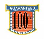 100% Guaranteed In Blue Heart Shield Stock Photo