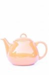 Orange Ceramic Teapot Isolated On White Background Stock Photo