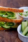 Fresh Vegetarian Sandwich With Garlic Cheese Dip Salad Stock Photo