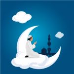 Man Praying On Cloud Blue Background Stock Photo