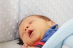 Newborn Yawing.  Focus In The Mouth Stock Photo