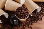 Coffee Beans With Paper Cups Stock Photo