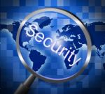 Security Magnifier Represents Secured Research And Searches Stock Photo