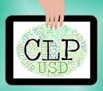 Clp Currency Shows Chilean Pesos And Broker Stock Photo