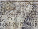 Historic Khmer Bas-relief Showing Hindu Legend Scenes At Bayon T Stock Photo