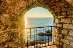 View On The Sea From The Fortress Window In Old Town Ulcinj, Montenegro Stock Photo