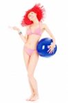 Woman In Bikini With Ball Stock Photo